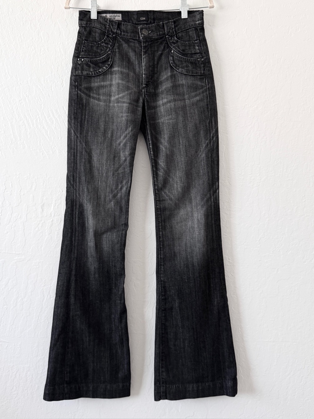 CITIZENS OF HUMANITY SUPER HIGH RISE WIDE LEG DRAGON FLY STRETCH JEANS BLACK 25